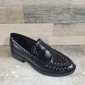 Marc Fisher Yolo Womens Loafers Sz 8 M Black Studded Faux Leather Slip On